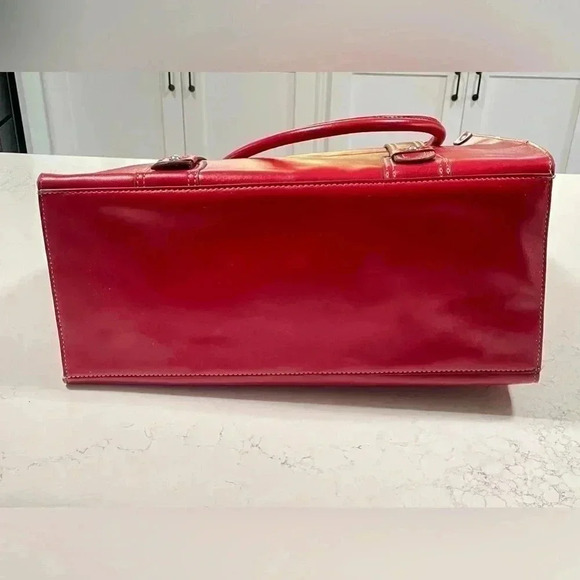 Emilie M. Vintage Red Vegan Leather Tote w/Strap Detail Med SZ - Picture 3 of 10
